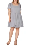 S And P Puff Sleeve Bubble Hem Dress In Grey