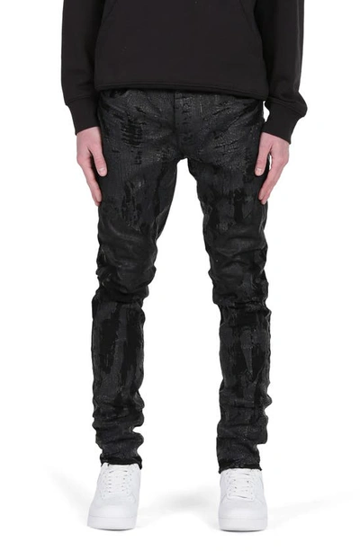 Purple Brand Crackle Coated Stretch Skinny Jeans In Black Crackle Paint Foil