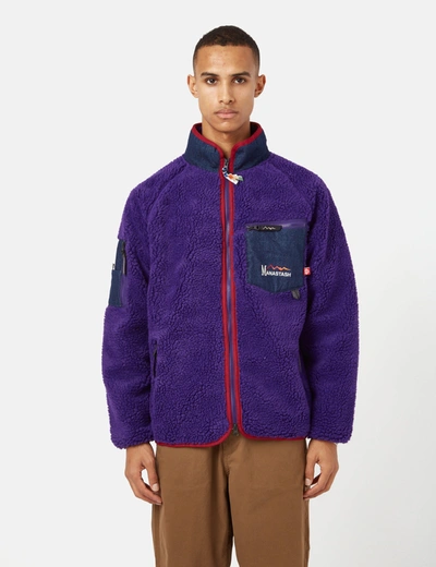Manastash Mt. Gorilla Logo-embroidered Denim-trimmed Fleece Jacket In Purple