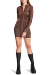 Steve Madden Isabel Metallic Shimmer Long Sleeve Zip Minidress In Copper