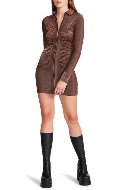 Steve Madden Isabel Metallic Shimmer Long Sleeve Zip Minidress In Multi