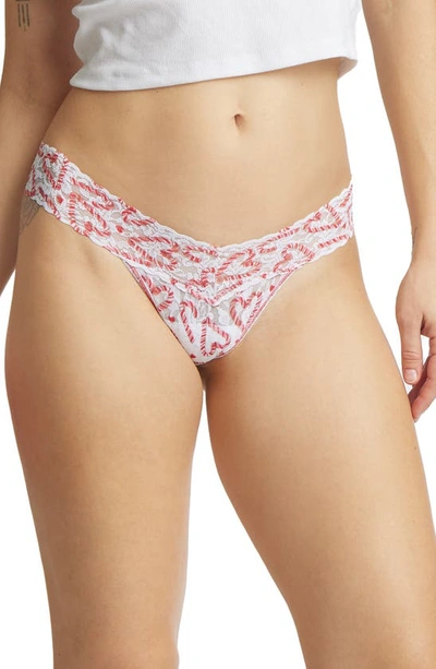 Hanky Panky Print Lace Low Rise Thong In Candy Cane