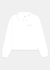 Sporty And Rich Logo-print Long-sleeved Polo Top In White & Sage