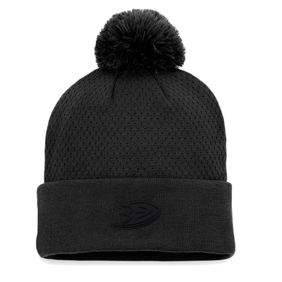 Fanatics Branded Black Anaheim Ducks Authentic Pro Road Cuffed Knit Hat With Pom