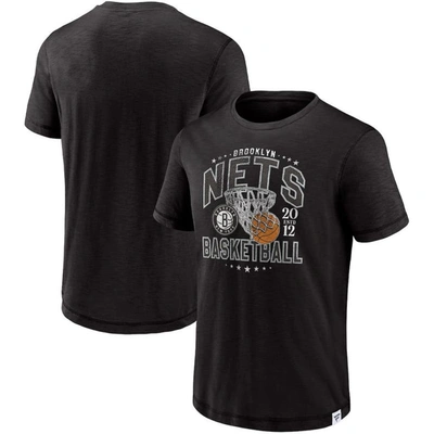 Fanatics Men's  Black Brooklyn Nets Reinforce True Classics Vintage-inspired Slub T-shirt