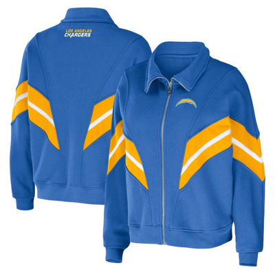 Wear By Erin Andrews Powder Blue Los Angeles Chargers Yarn Dye Stripe Full-zip Jacket