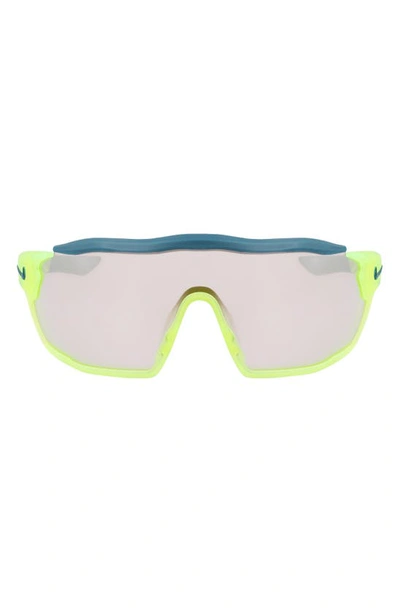 Nike Show X Rush 58mm Shied Sunglasses In Matte Volt Chrome Mirror