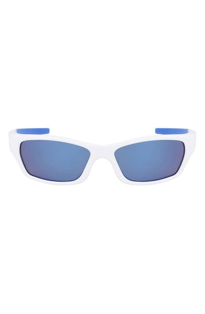 Nike Kids' Jolt 57mm Mirrored Modified Rectangular Sunglasses In White/ Blue Mirror