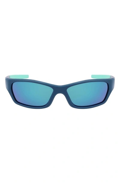 Nike Kids' Jolt 57mm Mirrored Modified Rectangular Sunglasses In Matte Space Blue/ Green Mirror