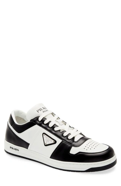 Prada Downtown Logo Low Top Sneaker In Bianco/nero