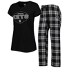 CONCEPTS SPORT CONCEPTS SPORT BLACK/GRAY BROOKLYN NETS BADGE T-SHIRT & PAJAMA PANTS SLEEP SET