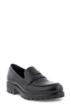 Ecco Modtray Penny Loafer In Black Embossed Leather
