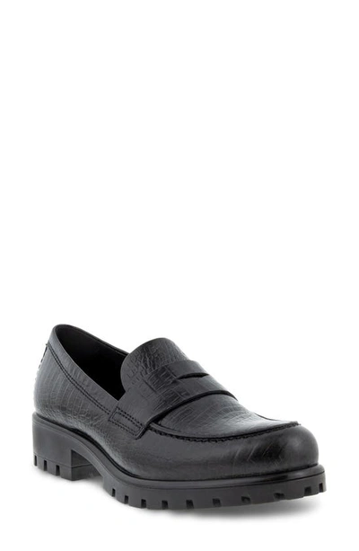 Ecco Modtray Penny Loafer In Black Embossed Leather