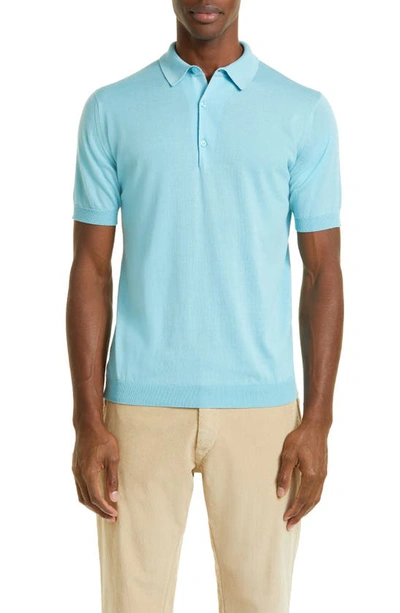 John Smedley Jersey Polo In Blue Spring