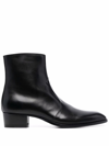 Saint Laurent Streamlined Almond Toe Block Heel Ankle Boots In Nero
