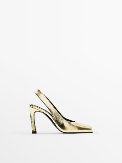 Massimo Dutti Metallic Leather High-heel Slingbacks In Gold