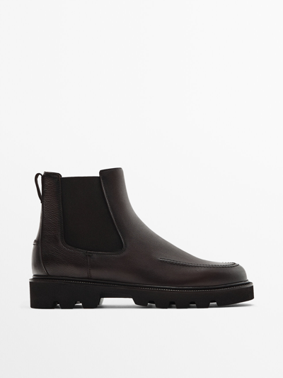 Massimo Dutti Moc Toe Chelsea Boots In Brown