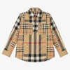 Burberry Beige Shirt For Boy With Vintage Check In Beige