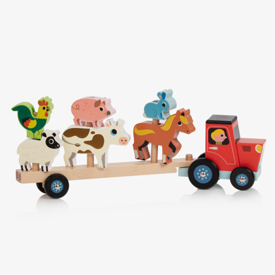 Vilac Babies' Wooden Farm Stacking Toy (40cm) In Red