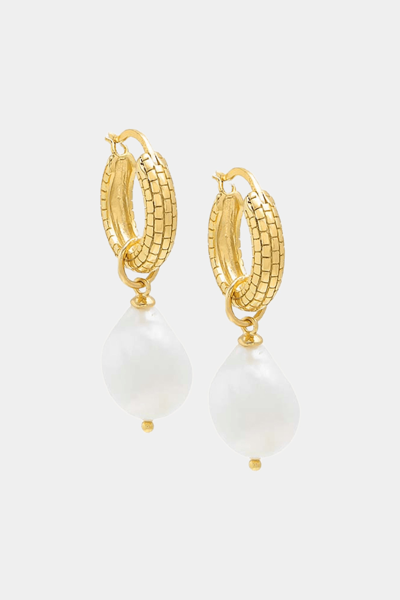 By Adina Eden Adinas Jewels Textured Hoop & Cultured Freshwater Pearl Dangle Earrings In Gold