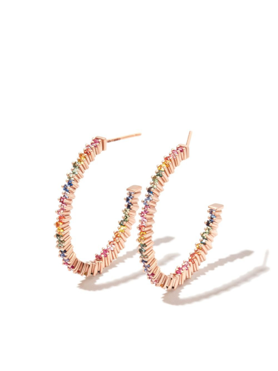 Suzanne Kalan 18k Rose Gold Rainbow Sapphire Hoop Earrings