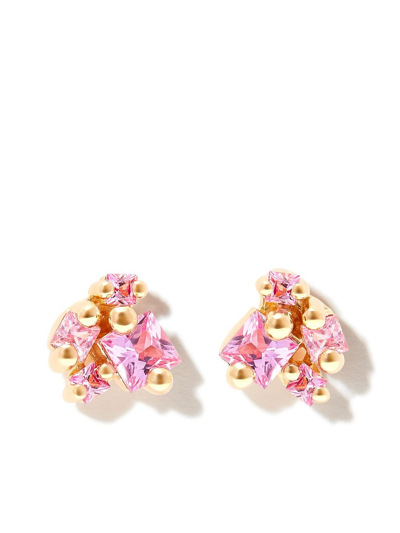 Suzanne Kalan 18k Yellow Gold Sapphire Cluster Stud Earrings In Pink