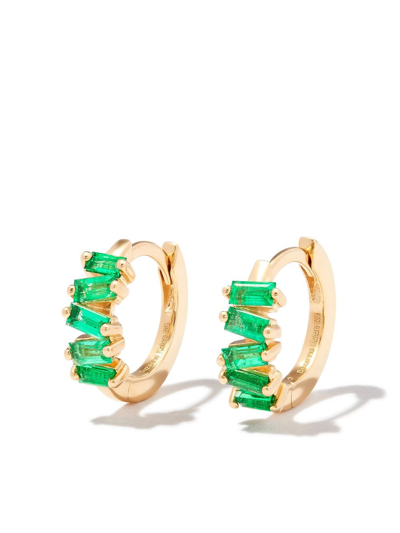 Suzanne Kalan 18k Yellow Gold Emerald Huggie Earrings