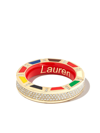 Lauren Rubinski 14k Yellow Gold Rainbow Enamel Diamond Band Ring In Multicolour