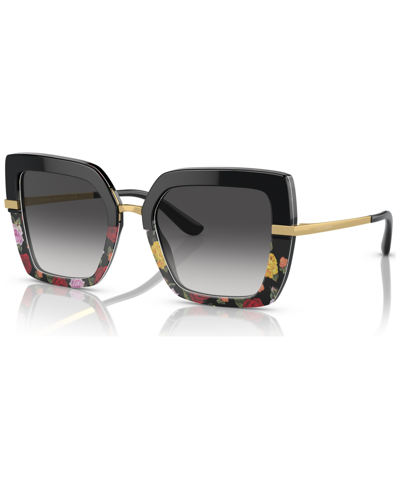 Dolce & Gabbana Women's 52mm Half-striped Square Sunglasses In Black On Winter Flowers Print