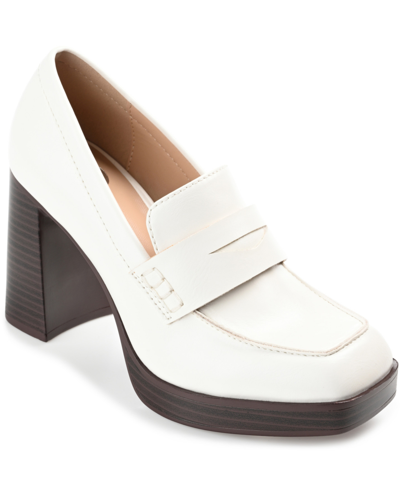 Journee Collection Women's Ezzey Block Heel Loafers In White