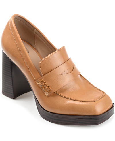 Journee Collection Women's Ezzey Block Heel Loafers In Tan