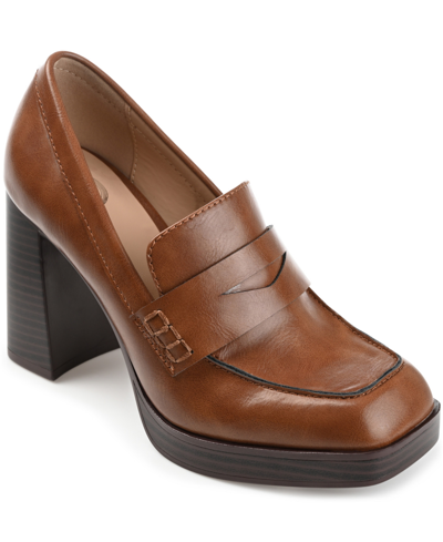 Journee Collection Women's Ezzey Block Heel Loafers In Brown