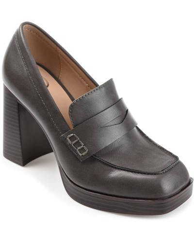 Journee Collection Women's Ezzey Block Heel Loafers In Gray