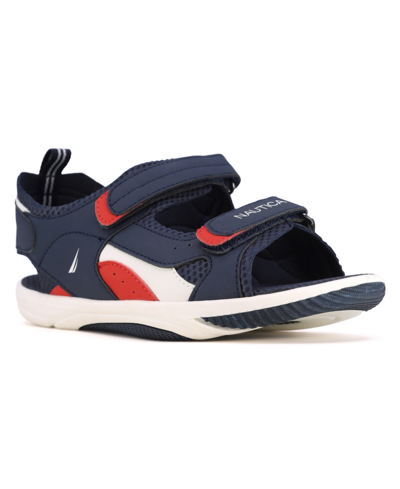Nautica Little Boys Helm Logo Sandals In Navy/red Pop