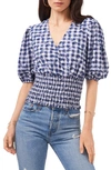 1.state V-neck Smocked Top In Gingham Floral