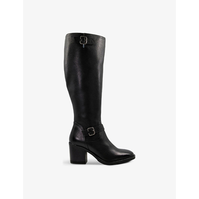 Dune Trelis Heeled Knee-high Leather Boots In Black-leather