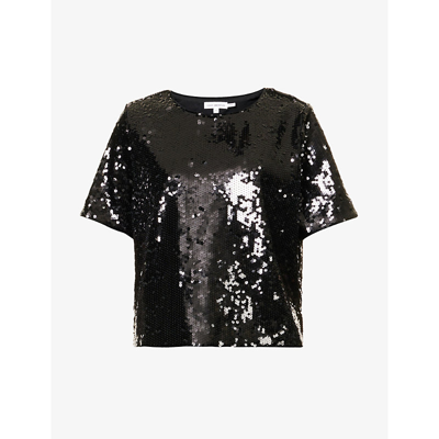 Good American Sequin-embellished Round-neck Stretch-woven T-shirt In Black001