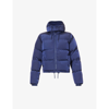 Good American Quilted Drawstring-hem Shell Puffer Jacket In Blue Rinse