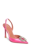 Amina Muaddi Camelia Crystal Buckle Satin Slingback Pump In Pink Satin