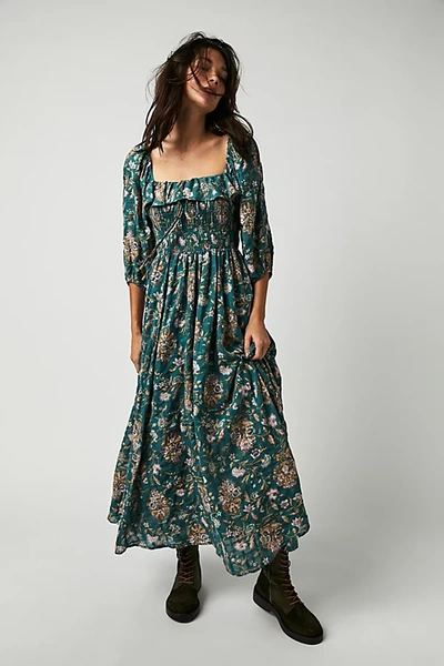 Free People Oasis Printed Midi Dress In Jade