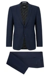 Hugo Boss Slim-fit Suit In Checked Performance-stretch Virgin Wool In Dark Blue