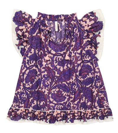 Zimmermann Kids' Tiggy Paisley Print Flutter Sleeve Cotton Dress In Purple
