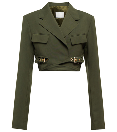 Dion Lee Buckled Wrap-front Cropped Blazer In Shadow Green