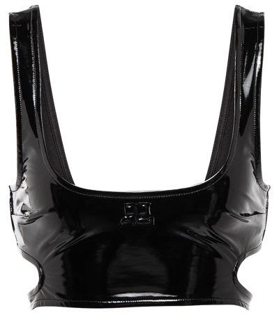 Courrèges Faux Leather Cutout Crop Top In Black