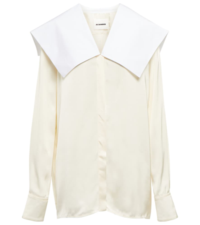 Jil Sander Cotton-trimmed Shirt In Off White