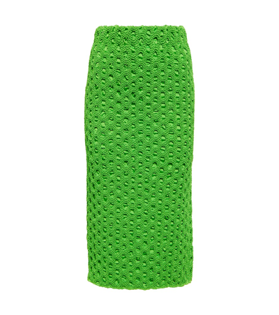 Ganni Smocked Satin Skirt In Green