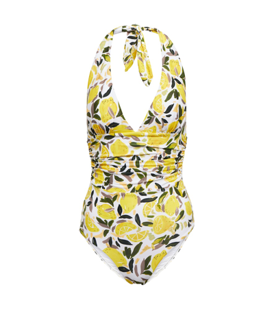 Rebecca Vallance Amarilla Printed Halterneck Swimsuit In Yellow
