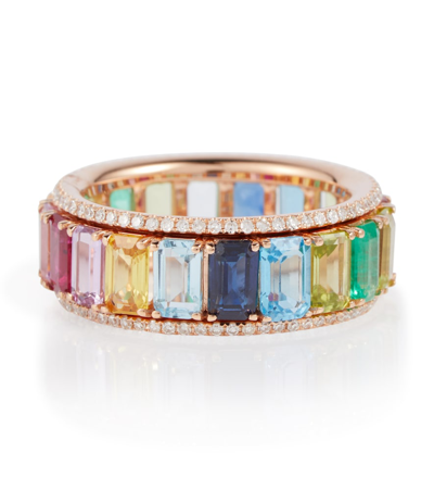 Shay Jewelry Rainbow Pavé Border Eternity 18kt Gold Ring With Diamonds And Gemstones In Rose Gold/rainbow/diamond