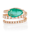 SHAY JEWELRY TEARDROP SPIRAL 18KT GOLD RING WITH WHITE DIAMONDS AND EMERALDS