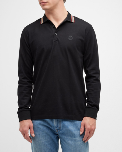 Burberry Pierson Long-sleeved Polo Shirt In Black